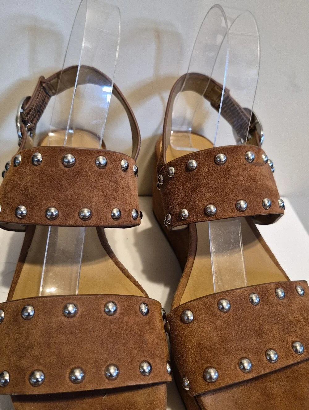 Rebecca Minkoff Brown Suede Studded Platform Wedge Sandals Sz. 8M Ret.$250